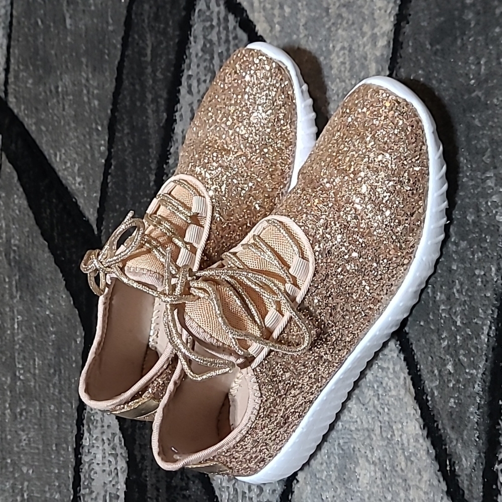 FOREVER ROSE GOLD GLITTER SHINE LACE-UP SHOES
